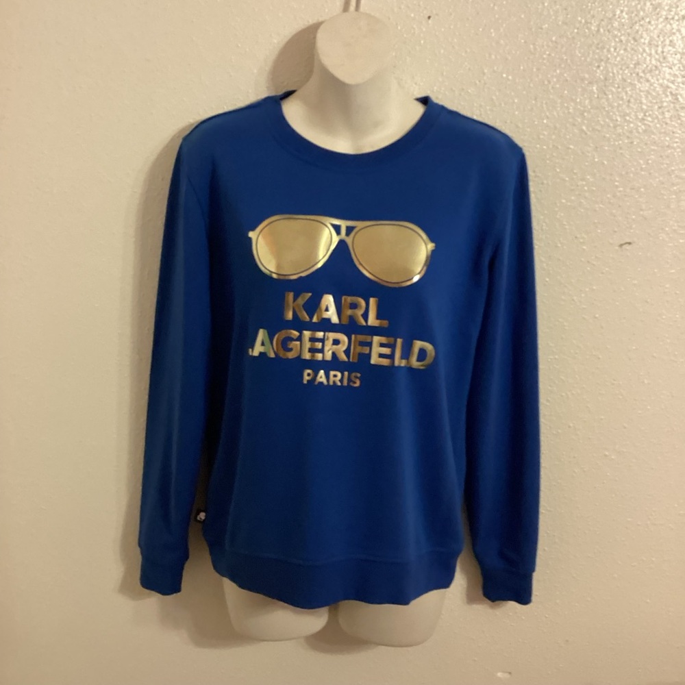 Karl Lagerfeld Blue Sweatshirt with Gold Accents Size XS